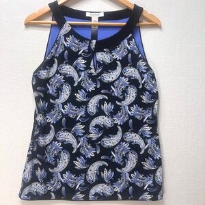 White House Black Market Reversible Top Paisley Blue Sleeveless Blouse Sz Medium
